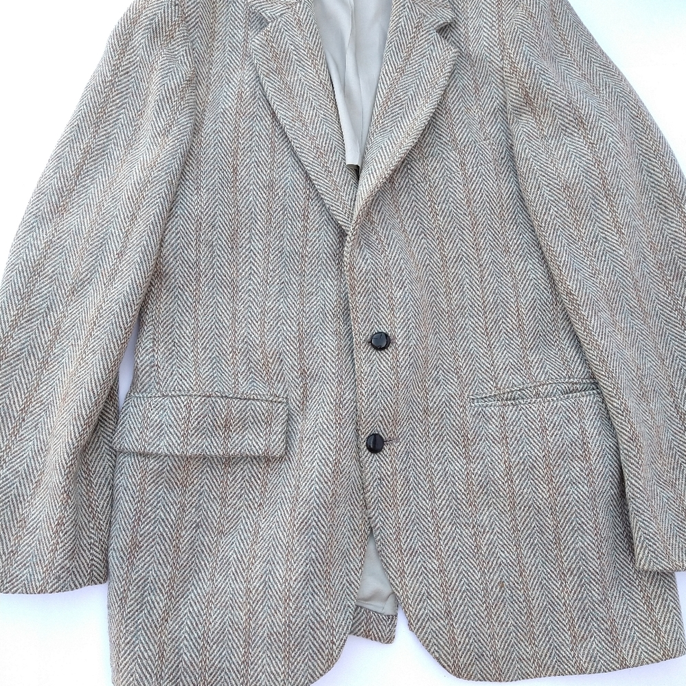 Vintage Harris Tweed Wool Mens Size 42 Blazer Jacket light brown/grey see measu
